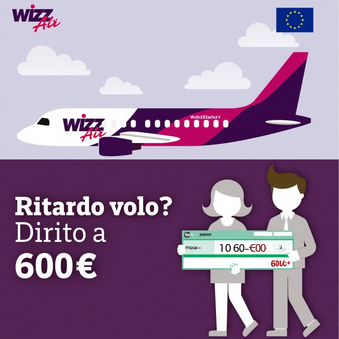 Passeggero ottiene risarcimento 600€ per ritardo volo Wizz Air grazie alla legge UE 261/04